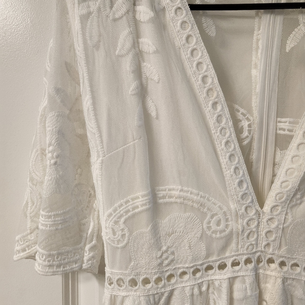 Western floor length lace white dress/romper